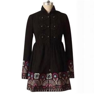 Anthropologie Plenty By Tracy Reece Elimovna Jacket Coat black embroidered gold